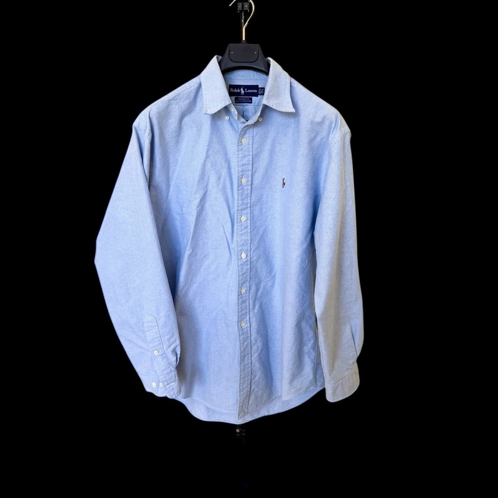 Vintage 90's Ralph Lauren Yarmouth‎ Oxford Button Up Shirt Blue 16.5 Distressed